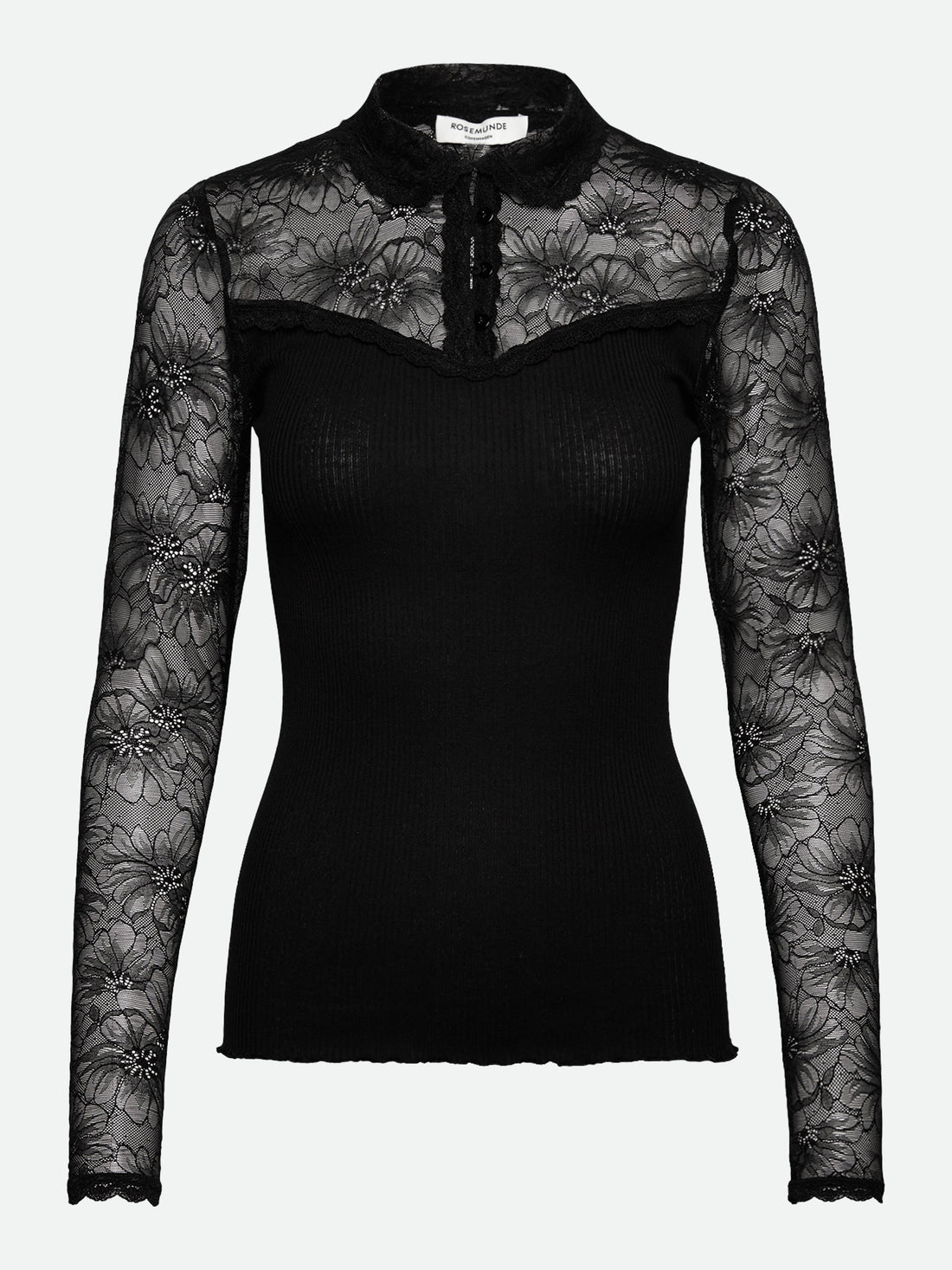 Rosemunde Beatha Silk LS Lace Polo T-shirt Black