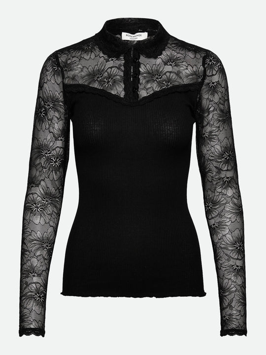 Rosemunde Beatha Silk LS Lace Polo T-shirt Black