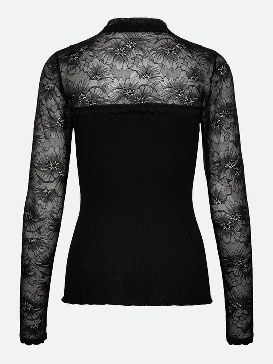 Rosemunde Beatha Silk LS Lace Polo T-shirt Black
