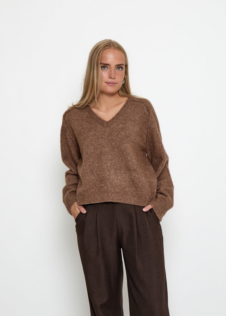Peppercorn PCTirna RWS V-neck Pullover Walnut Melange