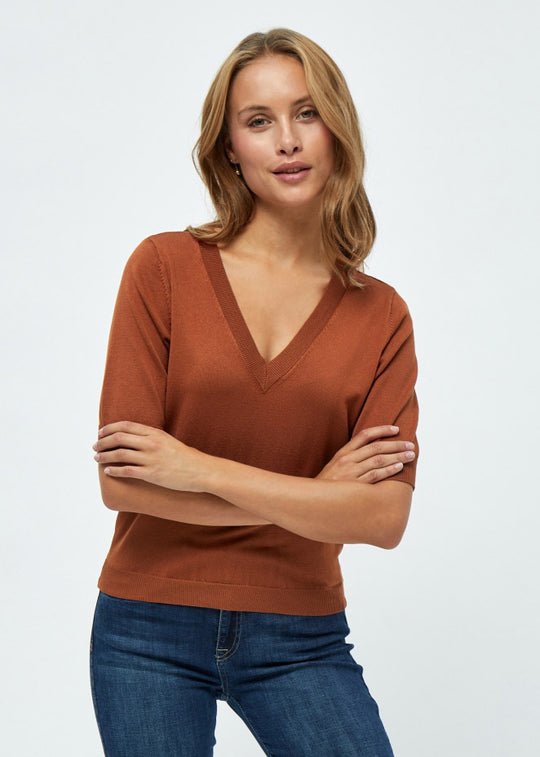MSMilla V-Neck Knit Tee Desert Sand