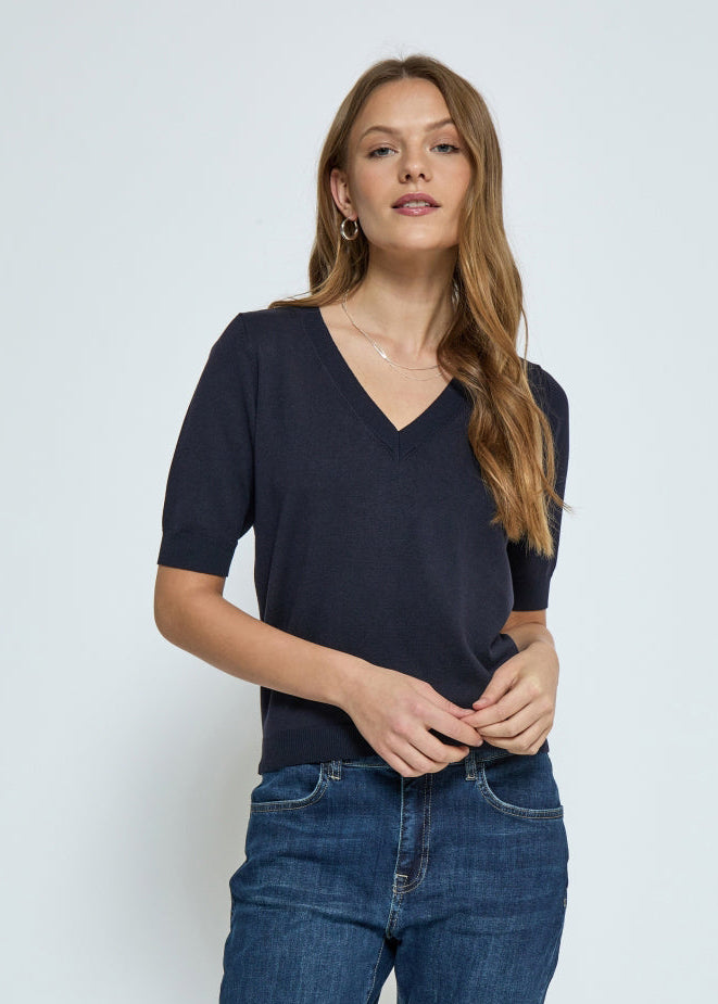 MSMilla V-Neck Knit Tee black iris (navy)