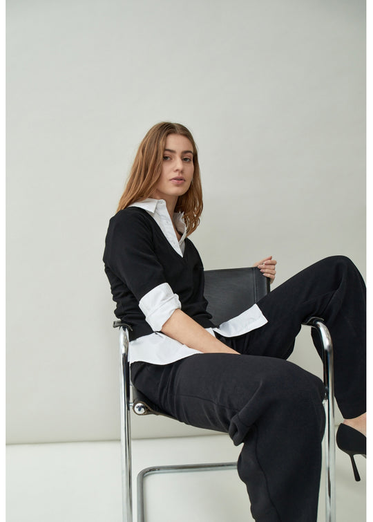 MSMilla V-Neck Knit Tee black