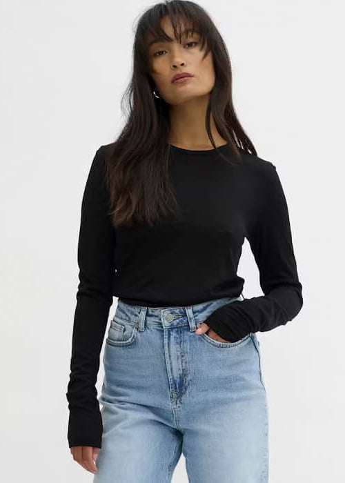 My Essential Wardrobe The Oneck wool Long Sleeve Black