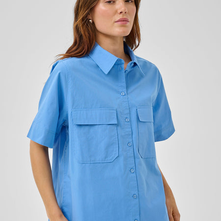 My Essential Wardrobe SunnaMW Boxy SS Shirt Silver Lake Blue