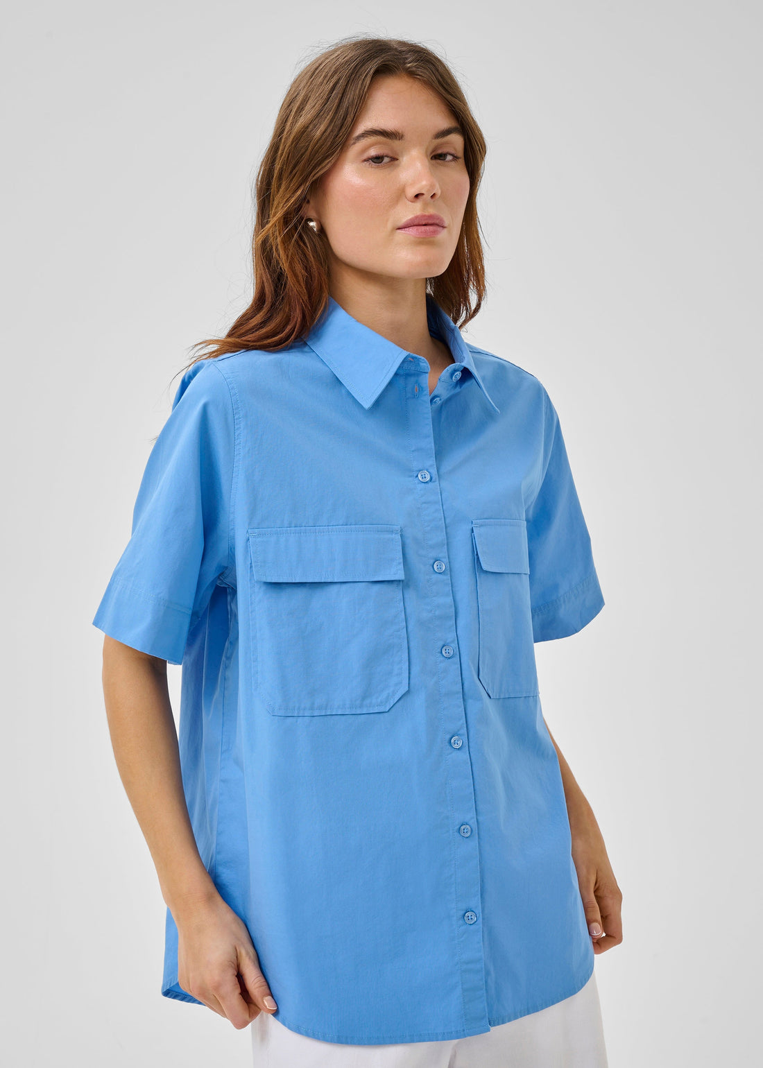 My Essential Wardrobe SunnaMW Boxy SS Shirt Silver Lake Blue