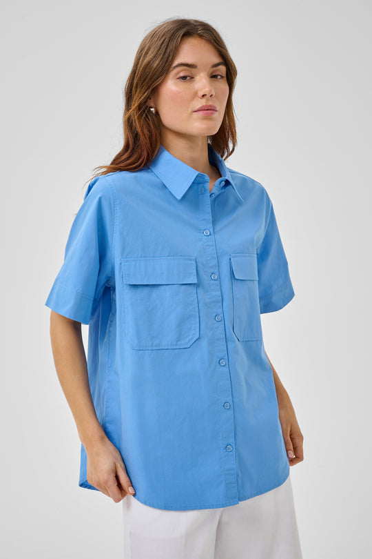 My Essential Wardrobe SunnaMW Boxy SS Shirt Silver Lake Blue