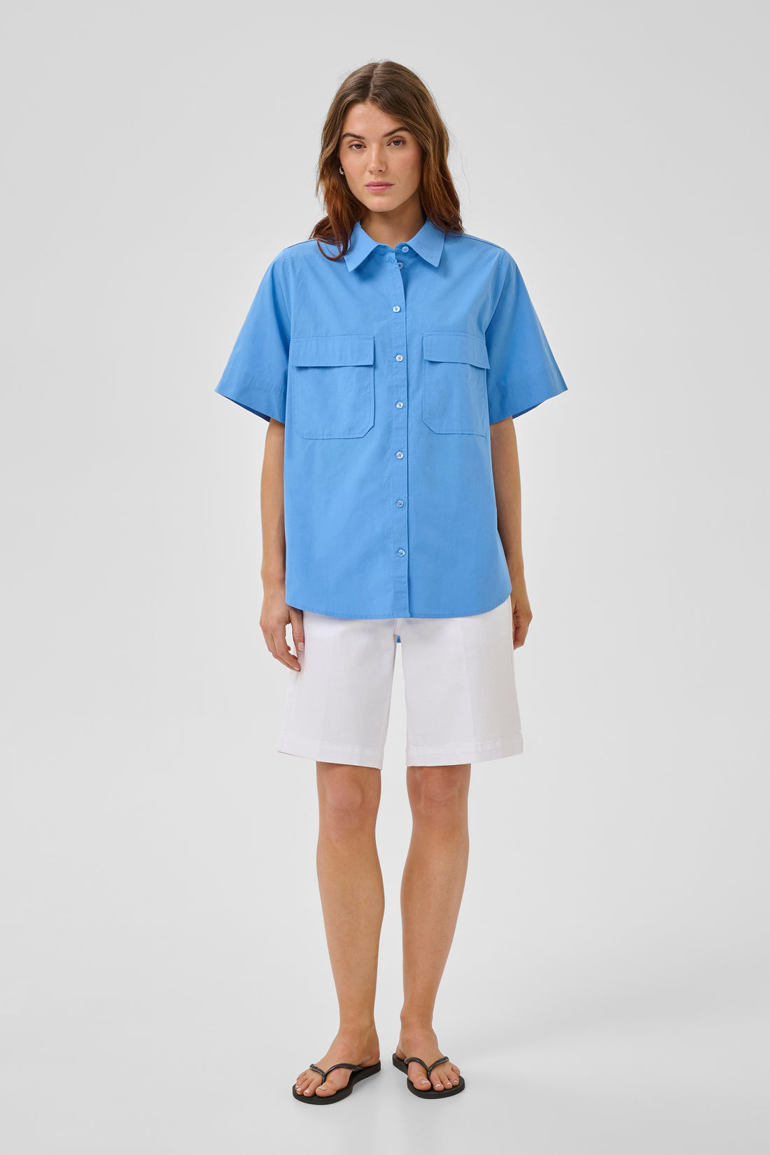 My Essential Wardrobe SunnaMW Boxy SS Shirt Silver Lake Blue