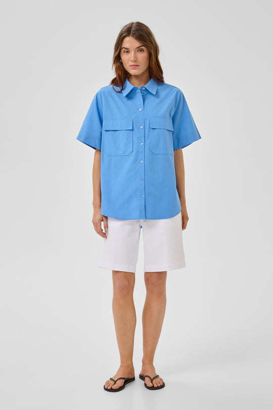 My Essential Wardrobe SunnaMW Boxy SS Shirt Silver Lake Blue