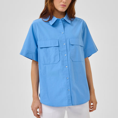 My Essential Wardrobe SunnaMW Boxy SS Shirt Silver Lake Blue