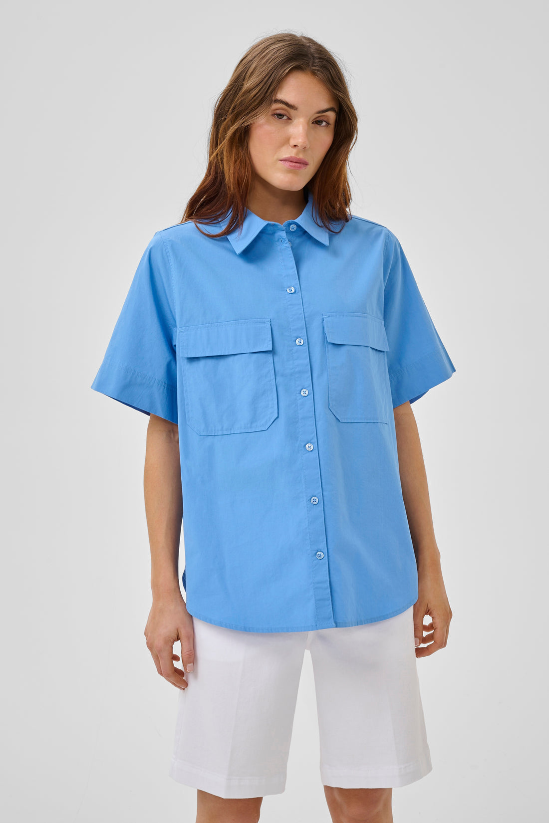 My Essential Wardrobe SunnaMW Boxy SS Shirt Silver Lake Blue