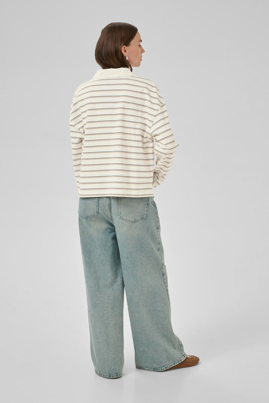 My Essential Wardrobe AnnaMW LS Polo Blouse Snow White Striped