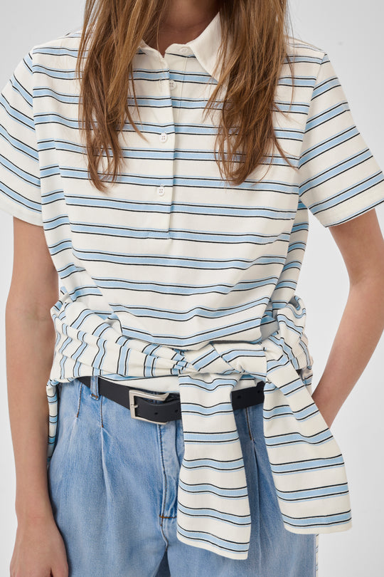 My Essential Wardrobe MWAsla Polo Tee Snow White Striped