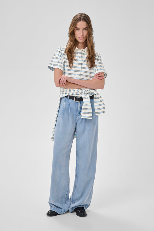 My Essential Wardrobe MWAsla Polo Tee Snow White Striped