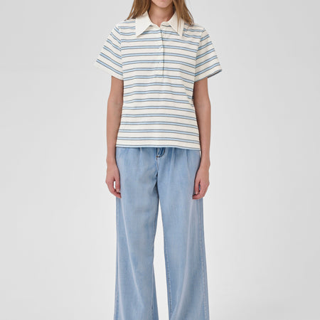 My Essential Wardrobe MWAsla Polo Tee Snow White Striped