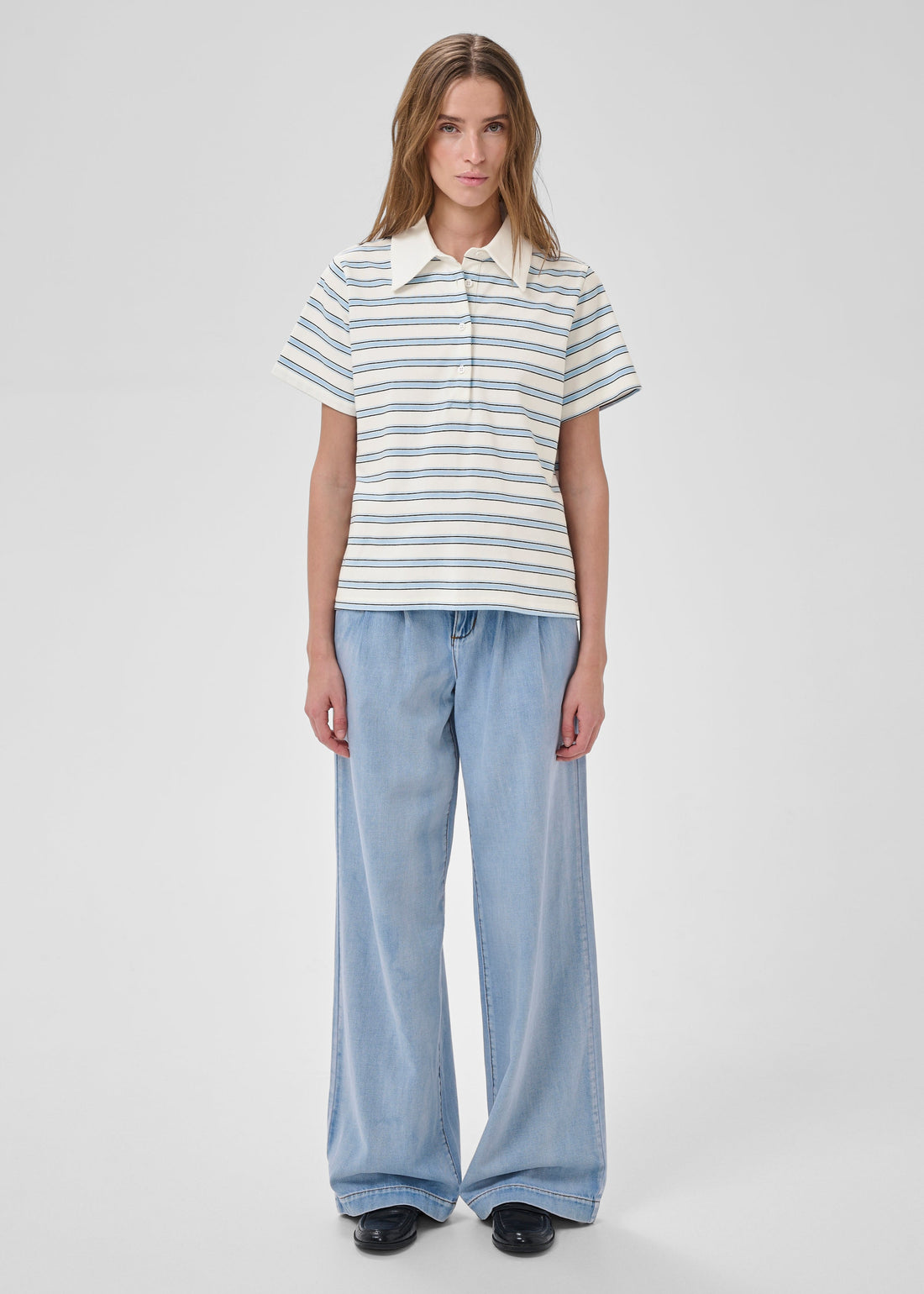 My Essential Wardrobe MWAsla Polo Tee Snow White Striped
