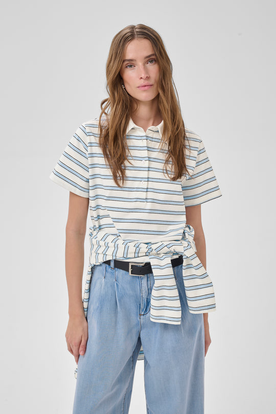 My Essential Wardrobe MWAsla Polo Tee Snow White Striped