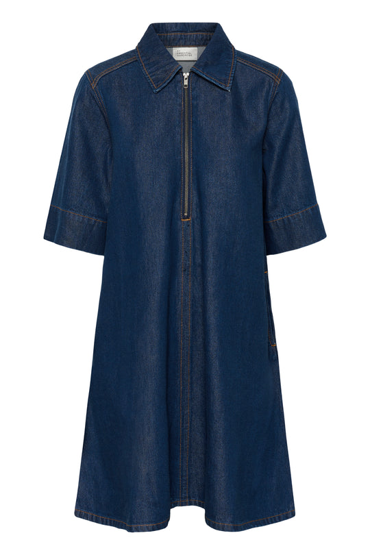 My Essential Wardrobe MWMalo 181 Short ZipDress Dark Blue Un-Wash
