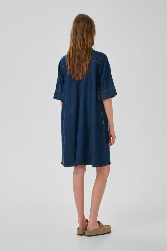 My Essential Wardrobe MWMalo 181 Short ZipDress Dark Blue Un-Wash