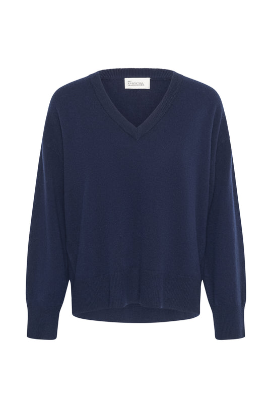 My Essential Wardrobe MWJola V-Neck Knit Pullover Dark Sapphire Blue