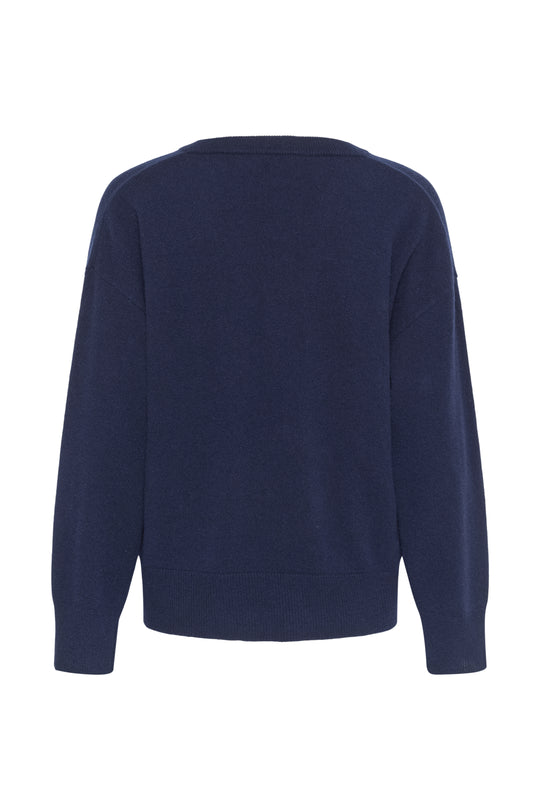 My Essential Wardrobe MWJola V-Neck Knit Pullover Dark Sapphire Blue