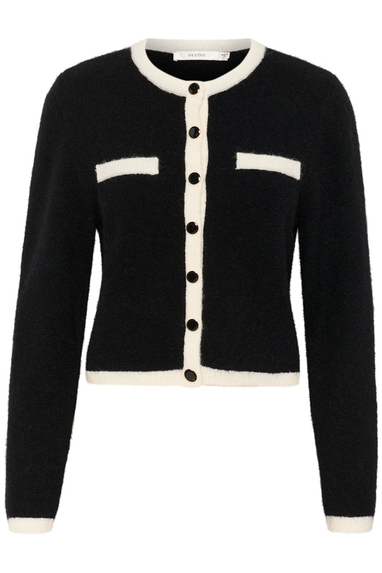 Gestuz GZalpha ls contrast cardigan Black/Ivory comb