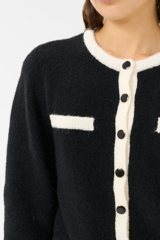 Gestuz GZalpha ls contrast cardigan Black/Ivory comb