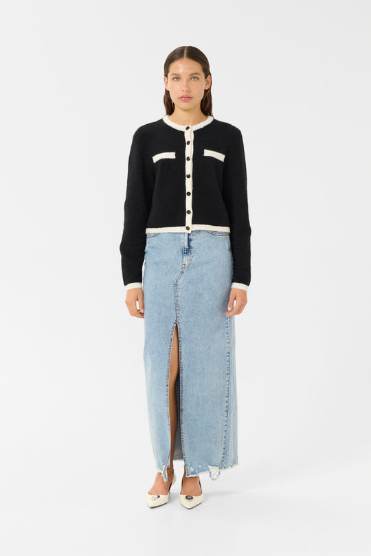 Gestuz GZalpha ls contrast cardigan Black/Ivory comb