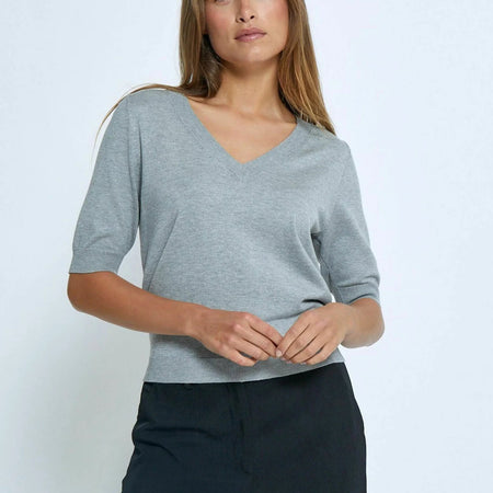 MSMilla V-Neck Knit Tee Grey Melange