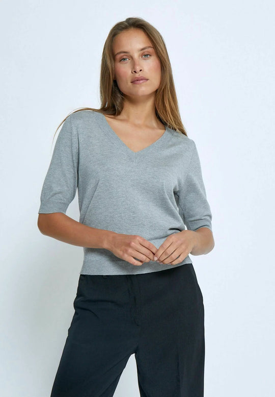 MSMilla V-Neck Knit Tee Grey Melange