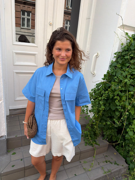 My Essential Wardrobe SunnaMW Boxy SS Shirt Silver Lake Blue