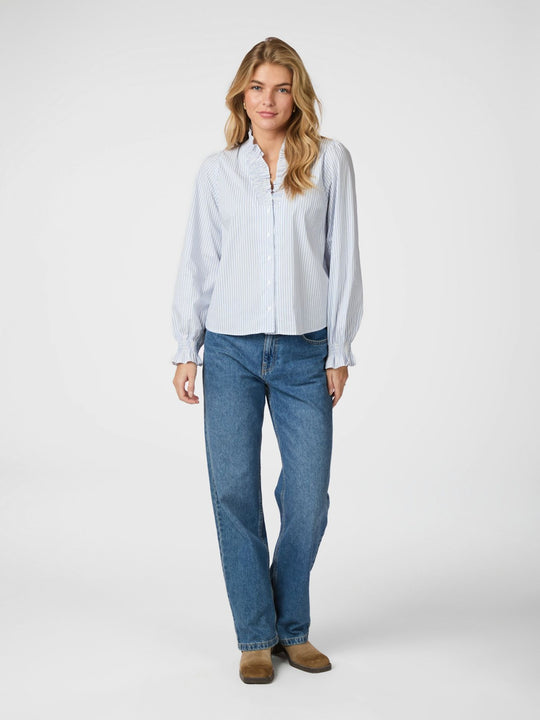 Neo Noir Brielle Stripe Shirt White Light Blue