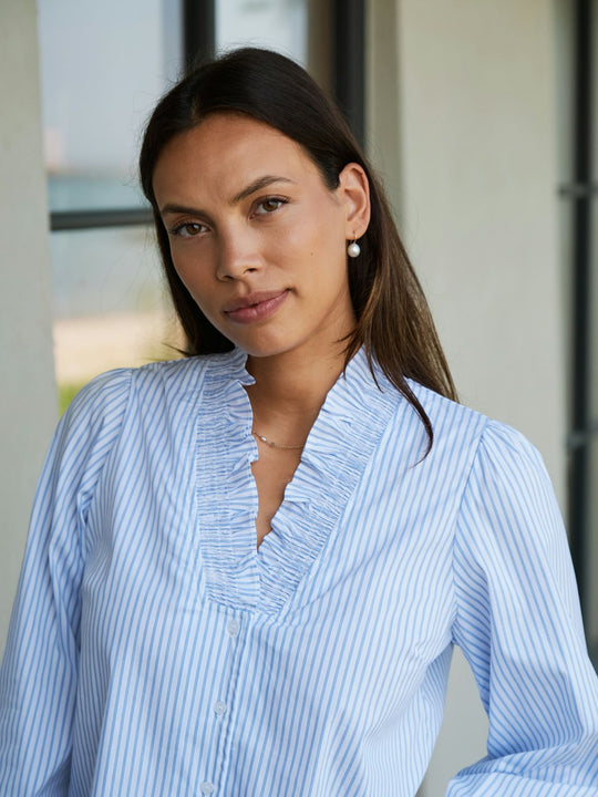 Neo Noir Brielle Stripe Shirt White Light Blue