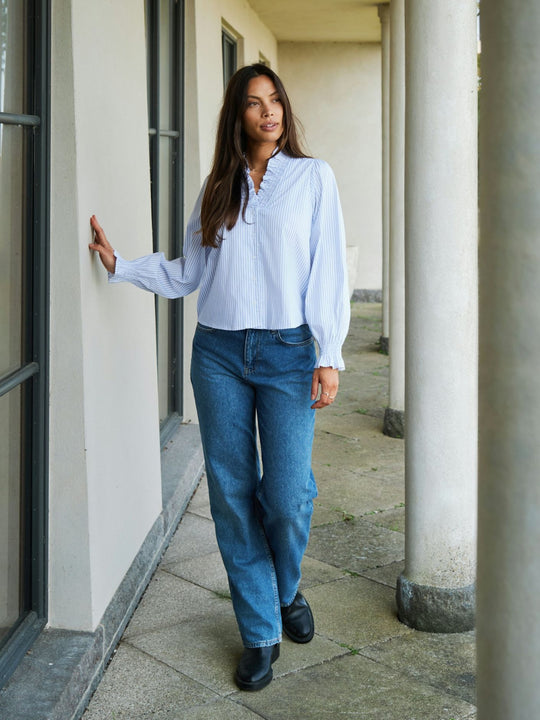 Neo Noir Brielle Stripe Shirt White Light Blue