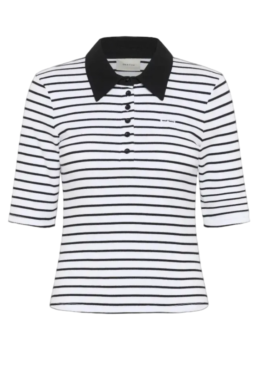 Gestuz GZdrew polo striped top Bright White Black striped