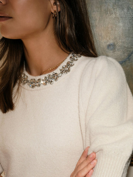 Neo Noir Maia Stone Knit blouse ivory