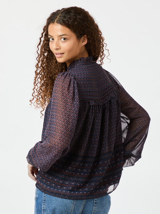 Neo Noir Rhia Border Pattern Blouse navy