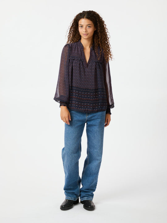 Neo Noir Rhia Border Pattern Blouse navy