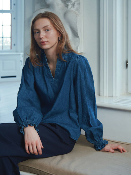 Neo Noir Emmeline Denim Blouse Blue