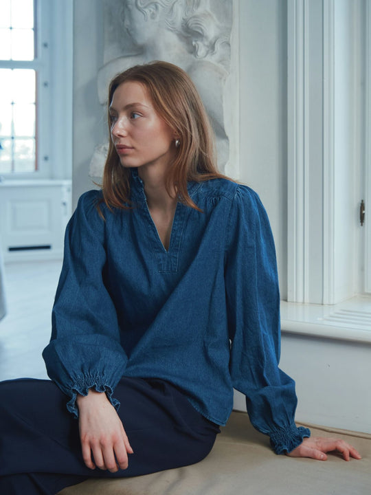 Neo Noir Emmeline Denim Blouse Blue