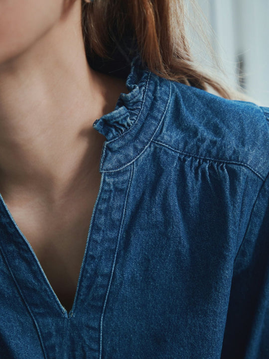 Neo Noir Emmeline Denim Blouse Blue