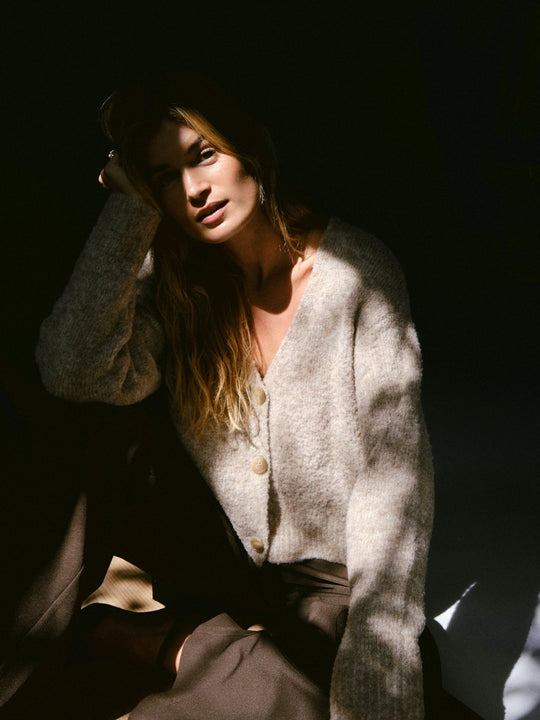 Neo Noir Lavanda Boucle Knit Cardigan dark sand