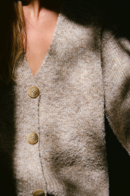 Neo Noir Lavanda Boucle Knit Cardigan dark sand