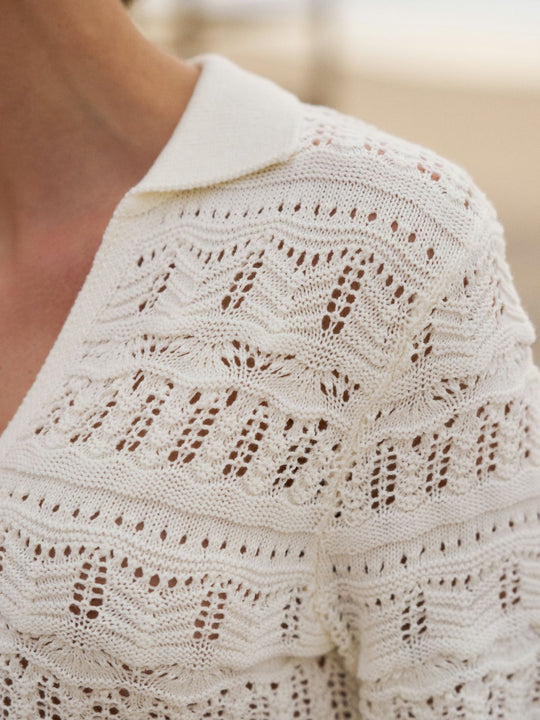 Neo Noir Marisini Stitch Polo Knit Top Off White