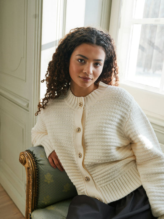 Neo Noir Kamilli Knit Cardigan Creme