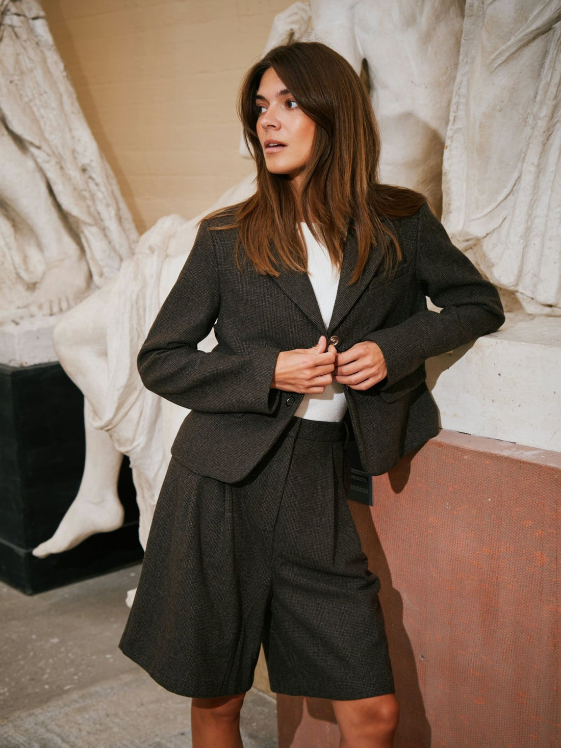 Neo Noir Waed Mini Check Blazer Brown Melange