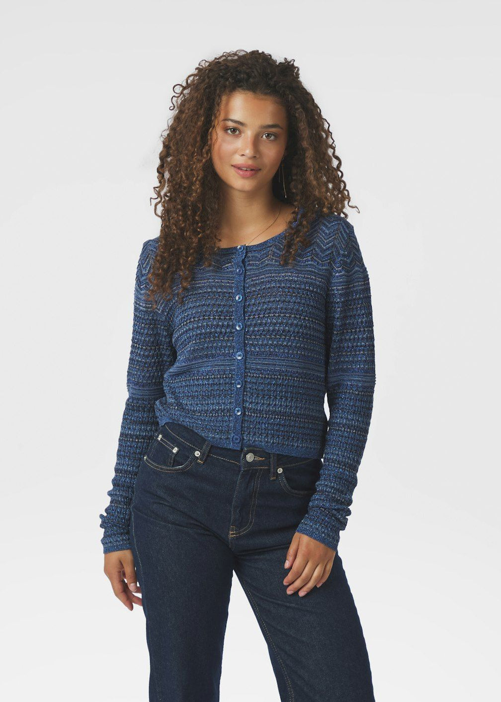 Neo Noir Gini Chevron Knit Cardigan Navy