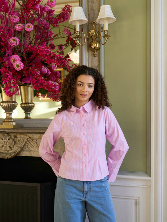 Neo Noir Rosa Shadow Stripe Shirt Light Pink