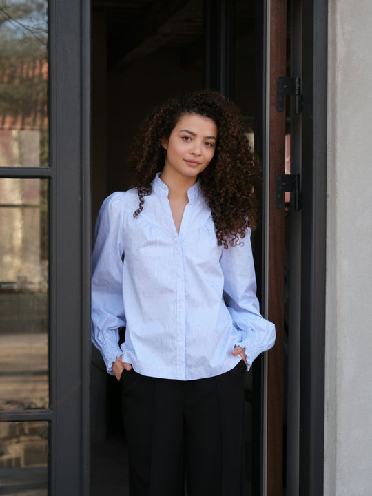 Neo Noir Astrida Stripe Stone Blouse Light Blue