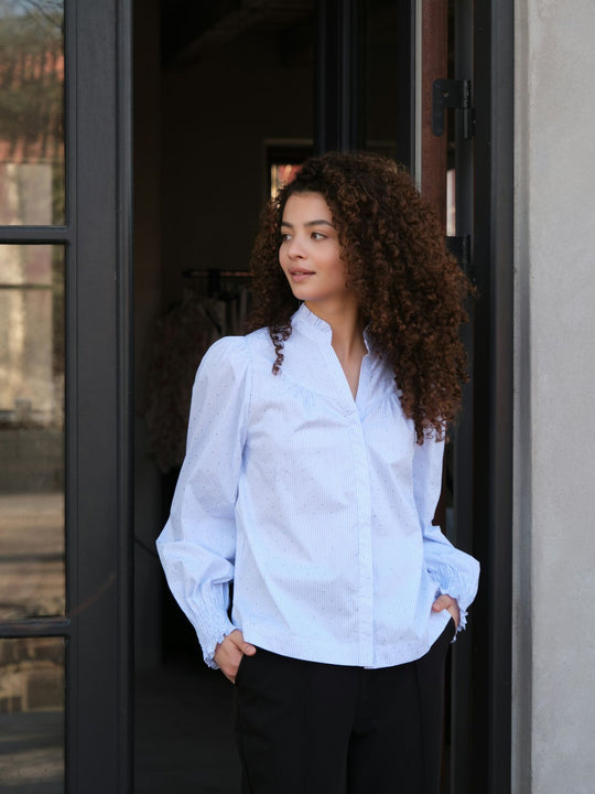 Neo Noir Astrida Stripe Stone Blouse Light Blue